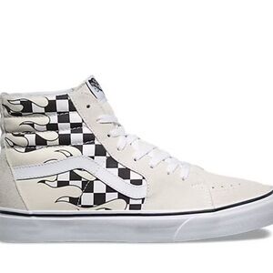 Vans Cream and Black Flame Checkered High-Tops sk8 hi sneakers men’s size 9
